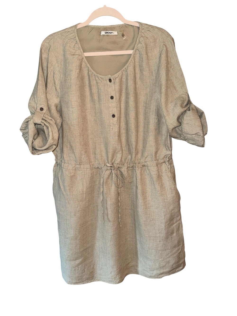 DKNYC Beige Linen Dress With Drawstring waist Size XL
